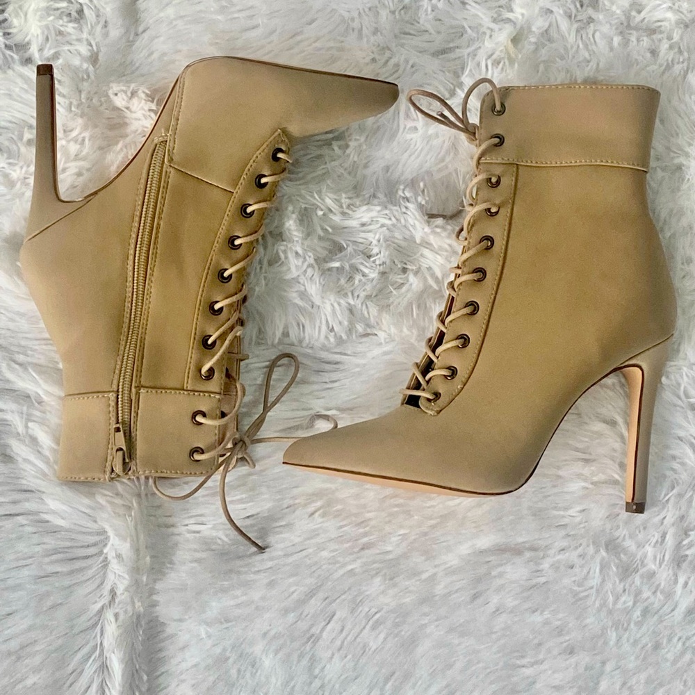 Tan heeled ankle booties